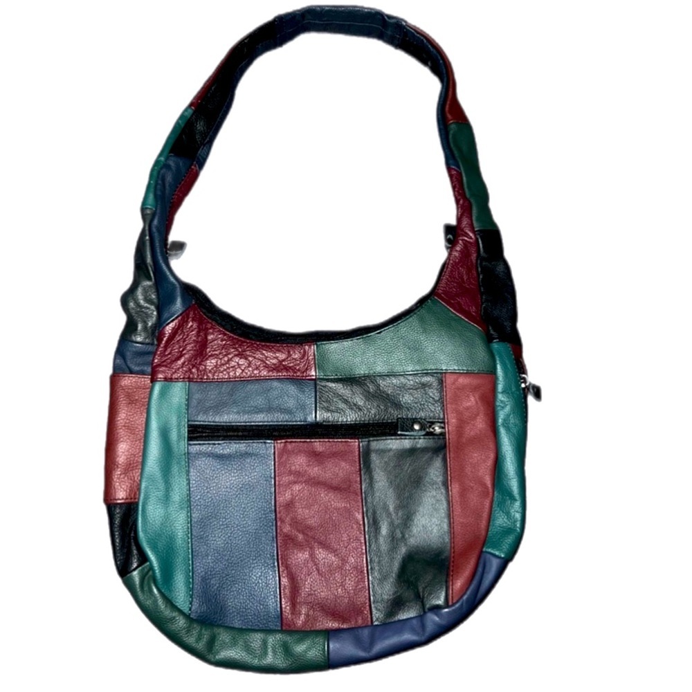 Vintage Genuine Leather Patchwork Colorblock Buck… - image 2
